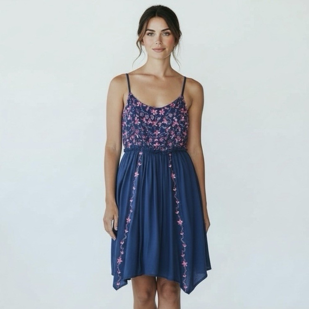 With Love Japna Floral Embroidered Dress Size M Blue NEW With Tags